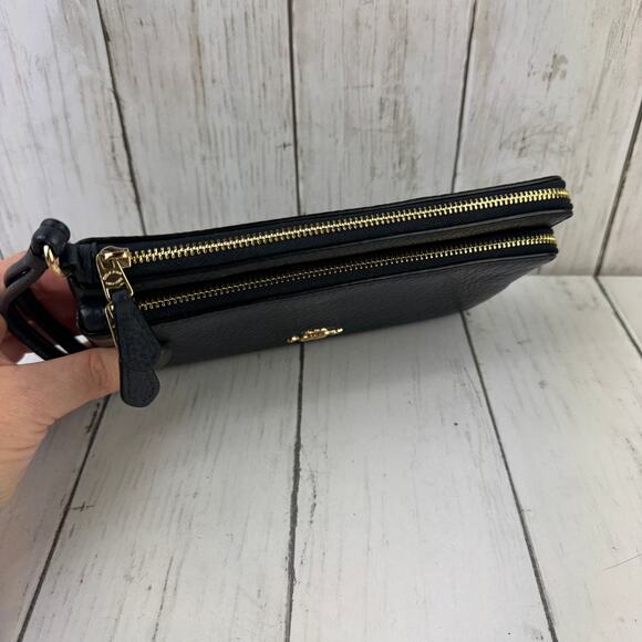 Coach Midnight Blue Gold Pebbled Leather Multi Double Zip Wallet Wristlet CU919 - Picture 4 of 16